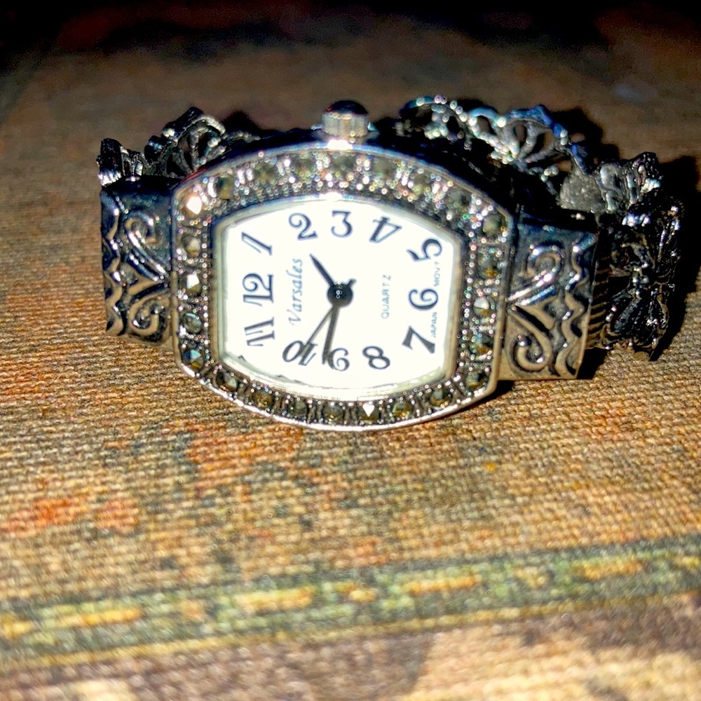 Vintage marcasite clamper watch